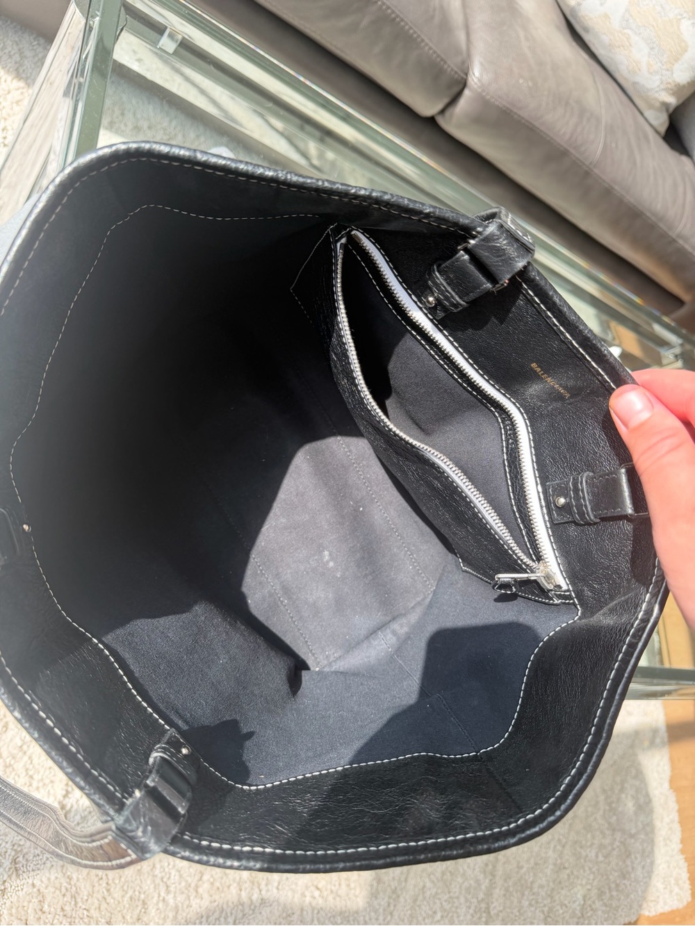 Balenciaga Black & White Vertical Stripe Leather Tote - Picture 5 of 5